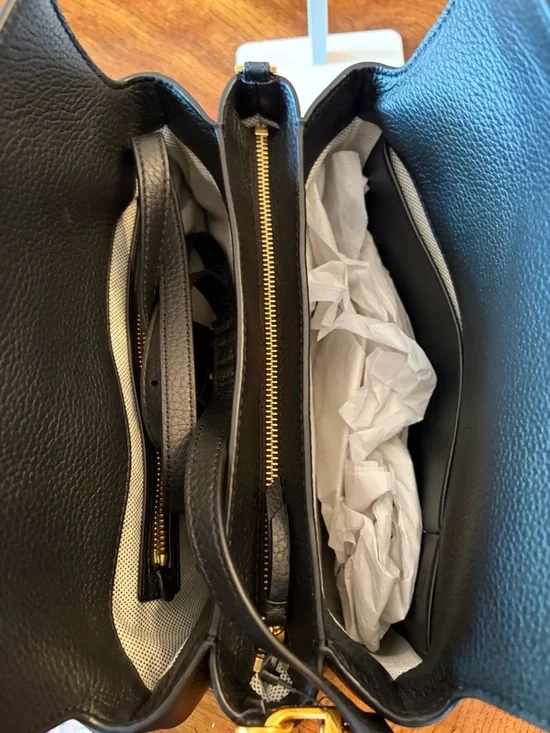 NWT Donna Karan Amagansett Black Leather Satchel w/ Jewelry like closure. - Picture 9 of 16